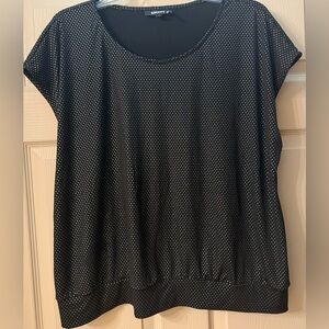 DKNY Women’s Black Top Relaxed Fit Dolman Short Sleeve Silver Rhinestones
